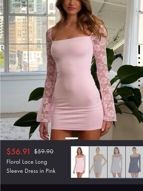 Lucy in the Sky Pink Lace-Sleeve Mini Dress